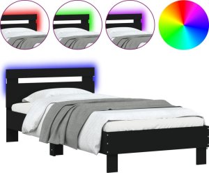 vidaXL Rama łóżka z wezgłowiem i LED, czarna, 90x200 cm 2