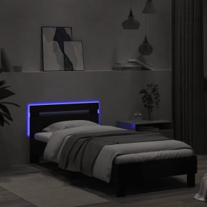 vidaXL Rama łóżka z wezgłowiem i LED, czarna, 90x200 cm 4