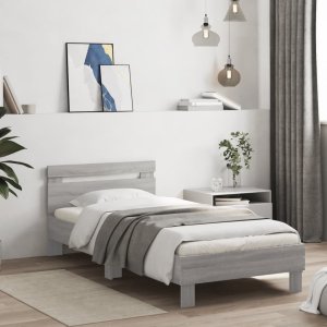 vidaXL Rama łóżka z wezgłowiem i LED, szary dąb sonoma, 90x200 cm 3