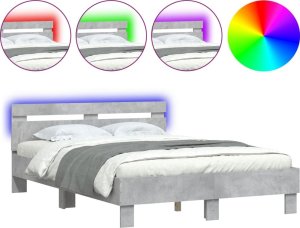 vidaXL Rama łóżka z wezgłowiem i LED, szarość betonu, 120x200 cm 2