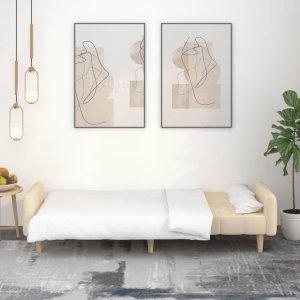 vidaXL Rozkładana kanapa 2-osobowa, kremowa, tapicerowana tkaniną 3