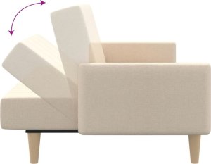 vidaXL Rozkładana kanapa 2-osobowa, kremowa, tapicerowana tkaniną 7