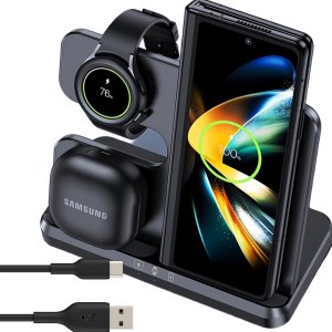 Ładowarka Alogy Ładowarka Bezprzewodowa Indukcyjna 3w1 Qi 3.0 Szybka do Samsung S22 S23 S24 Galaxy Watch Buds Stacja czarna 1