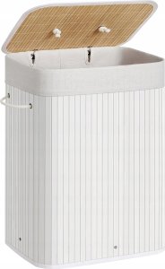 Kosz na pranie Songmics Bambusowy kosz na pranie, 72L Składany kosz, prostokątny schowek z 3 uchwytami, 40 x 30 x 60 cm, biały LCB010W01 1