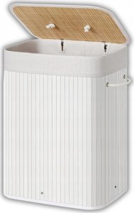 Kosz na pranie Songmics Bambusowy kosz na pranie, 72L Składany kosz, prostokątny schowek z 3 uchwytami, 40 x 30 x 60 cm, biały LCB010W01 17