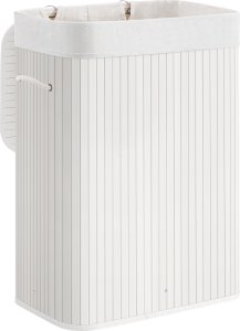 Kosz na pranie Songmics Bambusowy kosz na pranie, 72L Składany kosz, prostokątny schowek z 3 uchwytami, 40 x 30 x 60 cm, biały LCB010W01 2