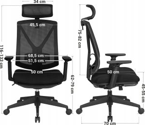 Krzesło biurowe Songmics Ergonomiczne krzesło biurowe z podnóżkiem, krzesło biurkowe z podparciem lędźwiowym, regulowany zagłówek i podłokietnik, regulac 4