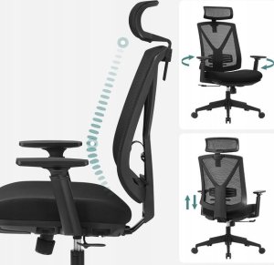 Krzesło biurowe Songmics Ergonomiczne krzesło biurowe z podnóżkiem, krzesło biurkowe z podparciem lędźwiowym, regulowany zagłówek i podłokietnik, regulac 7