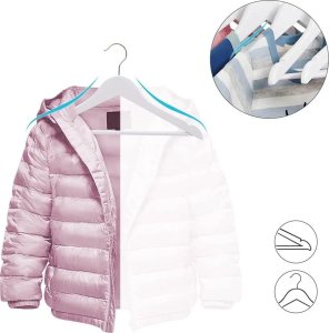 Songmics Wieszaki na ubrania drewno, opakowanie 20, z mostem i wycięciem, 360 ° obrotowy haczyk biały 35 cm CRW06W-20 4