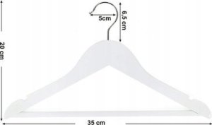 Songmics Wieszaki na ubrania drewno, opakowanie 20, z mostem i wycięciem, 360 ° obrotowy haczyk biały 35 cm CRW06W-20 6