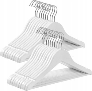 Songmics Wieszaki na ubrania drewno, opakowanie 20, z mostem i wycięciem, 360 ° obrotowy haczyk biały 35 cm CRW06W-20 8