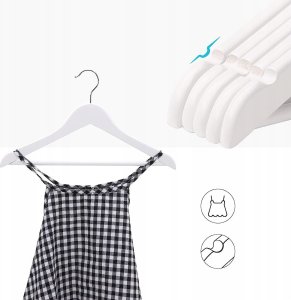 Songmics Wieszaki na ubrania drewno, opakowanie 20, z mostem i wycięciem, 360 ° obrotowy haczyk biały 35 cm CRW06W-20 9