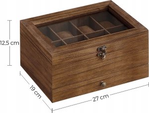 Songmics Organizer z 8 gniazdami, 2-poziomowe drewniana obudowa na drobne rzeczy 12