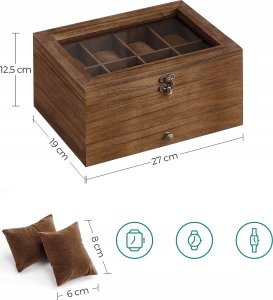 Songmics Organizer z 8 gniazdami, 2-poziomowe drewniana obudowa na drobne rzeczy 14