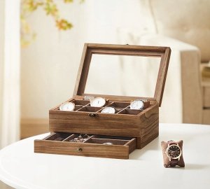 Songmics Organizer z 8 gniazdami, 2-poziomowe drewniana obudowa na drobne rzeczy 3