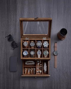 Songmics Organizer z 8 gniazdami, 2-poziomowe drewniana obudowa na drobne rzeczy 9