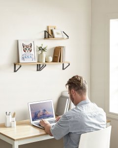 Vasagle Półka ścienna, pływające półki, zestaw 3, półka, 2 opcje montażu, półka do salonu, kuchnia, studia, łazienka, dąb czarny LWS033B 4