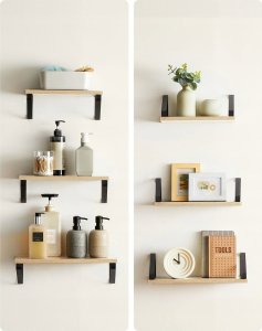Vasagle Półka ścienna, pływające półki, zestaw 3, półka, 2 opcje montażu, półka do salonu, kuchnia, studia, łazienka, dąb czarny LWS033B 5