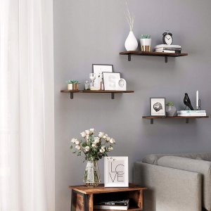Songmics Półki ścienne Zestaw 2, 60 x 20 x 7 cm, pływające półki, dekoracyjne półki, styl retro, do sypialni salon korytarz kuchenny, mak 6