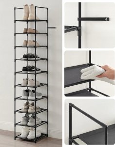 Songmics Stojak na buty, 10-poziomowy metalowy organizator buta, konfigurowalna konstrukcja, metalowa rama, stojak na oszczędzanie przest 2