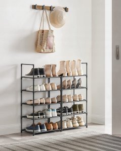 Songmics Stojak na buty, 10-poziomowy metalowy organizator buta, konfigurowalna konstrukcja, metalowa rama, stojak na oszczędzanie przest 22