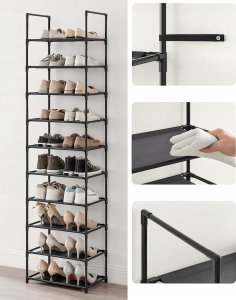 Songmics Stojak na buty, 10-poziomowy metalowy organizator buta, konfigurowalna konstrukcja, metalowa rama, stojak na oszczędzanie przest 23
