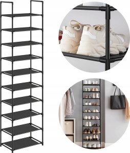Songmics Stojak na buty, 10-poziomowy metalowy organizator buta, konfigurowalna konstrukcja, metalowa rama, stojak na oszczędzanie przest 35
