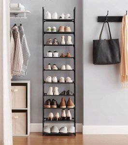Songmics Stojak na buty, 10-poziomowy metalowy organizator buta, konfigurowalna konstrukcja, metalowa rama, stojak na oszczędzanie przest 37