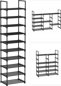 Songmics Stojak na buty, 10-poziomowy metalowy organizator buta, konfigurowalna konstrukcja, metalowa rama, stojak na oszczędzanie przest 40