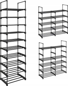Songmics Stojak na buty, 10-poziomowy metalowy organizator buta, konfigurowalna konstrukcja, metalowa rama, stojak na oszczędzanie przest 42
