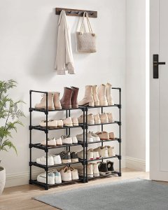 Songmics Stojak na buty, 10-poziomowy metalowy organizator buta, konfigurowalna konstrukcja, metalowa rama, stojak na oszczędzanie przest 45