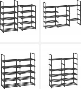 Songmics Stojak na buty, 10-poziomowy metalowy organizator buta, konfigurowalna konstrukcja, metalowa rama, stojak na oszczędzanie przest 46