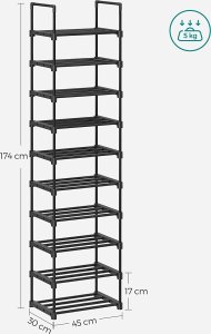 Songmics Stojak na buty, 10-poziomowy metalowy organizator buta, konfigurowalna konstrukcja, metalowa rama, stojak na oszczędzanie przest 6