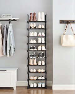 Songmics Stojak na buty, 10-poziomowy metalowy organizator buta, konfigurowalna konstrukcja, metalowa rama, stojak na oszczędzanie przest 8