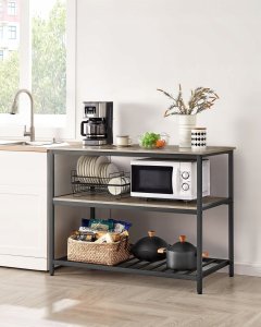 Vasagle Wyspa kuchenna z 3 półkami, 47,2 cala półki kuchennej z dużą obsługą, stabilną konstrukcją stalową, przemysłową, łatwą w montażu 4