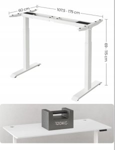 Songmics Zestaw wysokości biurka elektrycznego, stojak na biurko, podwójny silnik z hakiem, nieskończenie regulowany, funkcja pamięci, st 2