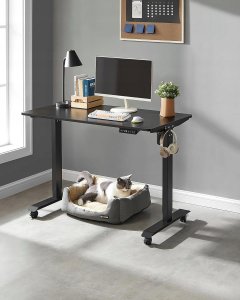 Songmics Zestaw wysokości biurka elektrycznego, stojak na biurko, podwójny silnik z hakiem, nieskończenie regulowany, funkcja pamięci, st 10