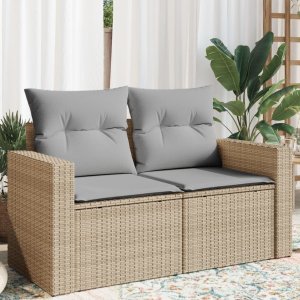 vidaXL Sofa ogrodowa z poduszkami, 2-osobowa, beż, polirattan 1