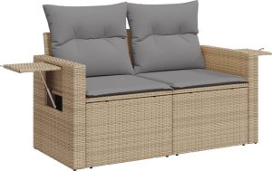 vidaXL Sofa ogrodowa z poduszkami, 2-osobowa, beż, polirattan 2