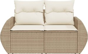 vidaXL Sofa ogrodowa z poduszkami, 2-osobowa, beż, polirattan 4