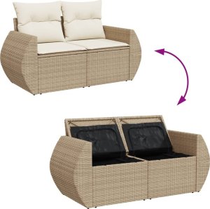vidaXL Sofa ogrodowa z poduszkami, 2-osobowa, beż, polirattan 9