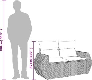 vidaXL Sofa ogrodowa z poduszkami, 2-osobowa, beż, polirattan 10