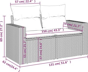 vidaXL Sofa ogrodowa z poduszkami, 2-osobowa, beż, polirattan 11
