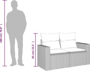 vidaXL Sofa ogrodowa z poduszkami, 2-osobowa, beż, polirattan 10