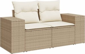 vidaXL Sofa ogrodowa z poduszkami, 2-osobowa, beż, polirattan 2