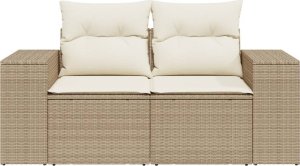 vidaXL Sofa ogrodowa z poduszkami, 2-osobowa, beż, polirattan 4