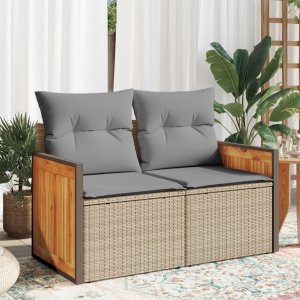 vidaXL Sofa ogrodowa z poduszkami, 2-osobowa, beż, polirattan 1