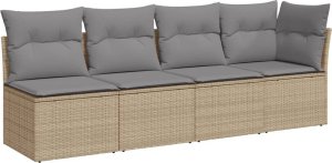 vidaXL Sofa ogrodowa z poduszkami, 4-osobowa, beż, polirattan 2