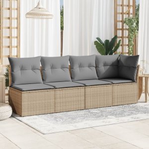 vidaXL Sofa ogrodowa z poduszkami, 4-osobowa, beż, polirattan 3