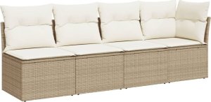 vidaXL Sofa ogrodowa z poduszkami, 4-osobowa, beż, polirattan 2
